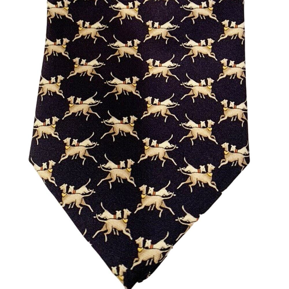 Brooks Basic Silk Tie Dogs pattern Made in the USA 60.5 x 3.5